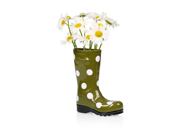 Wellington Boot Vase Dotty Green