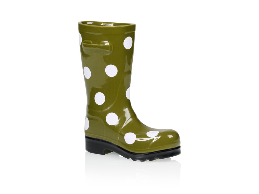 Wellington Boot Vase Dotty Green