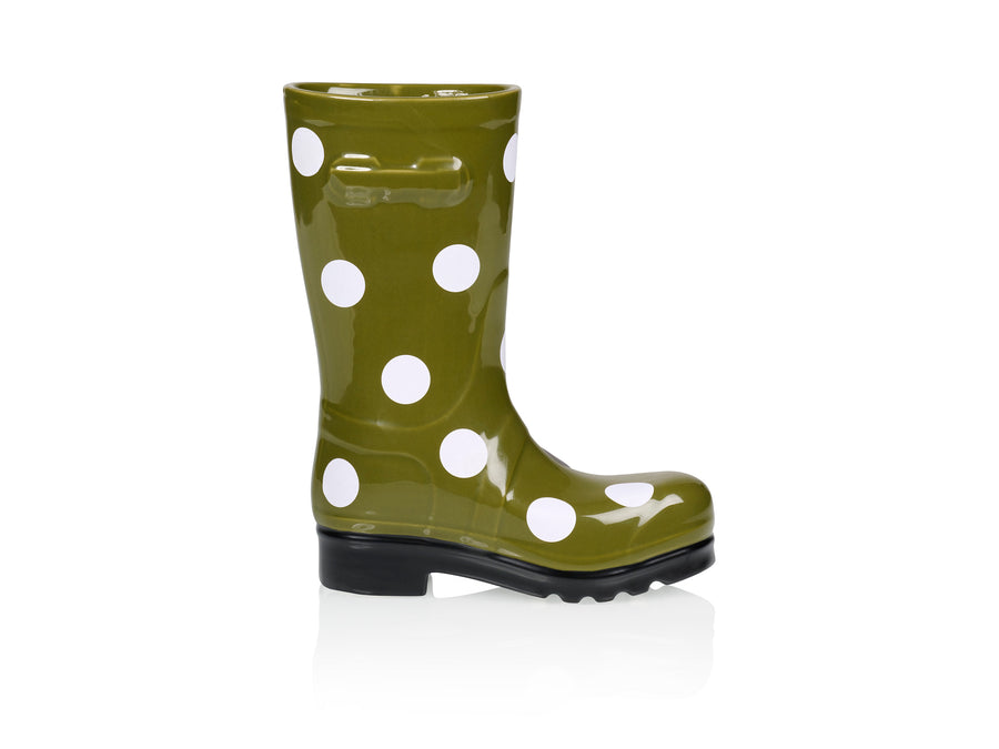 Wellington Boot Vase Dotty Green