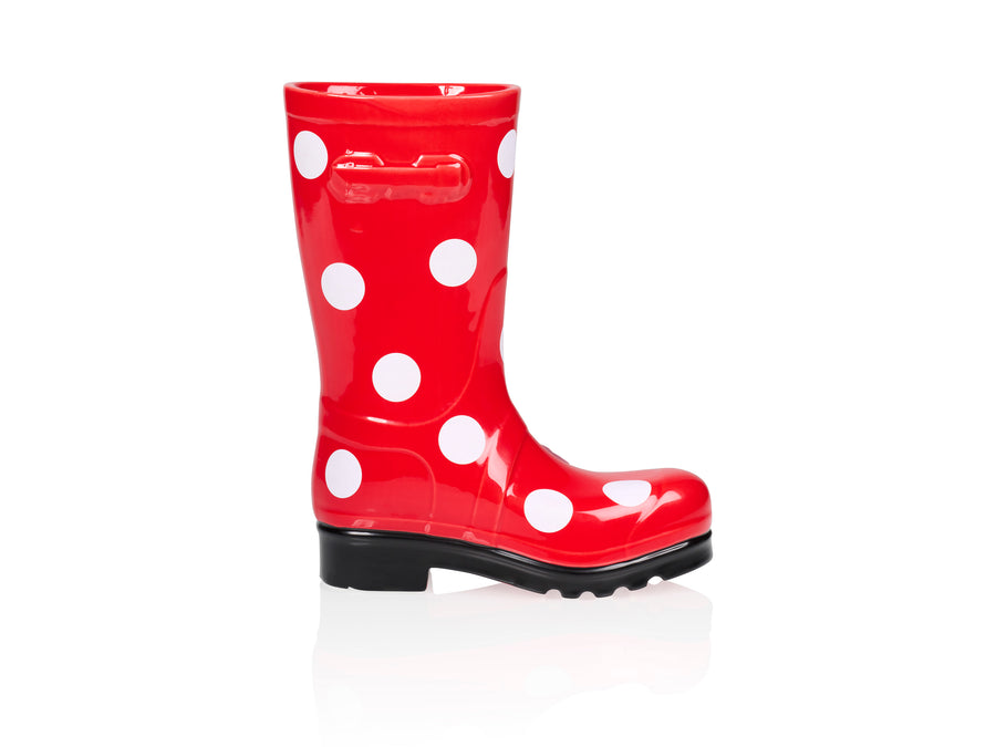 Wellington Boot Vase Dotty Red