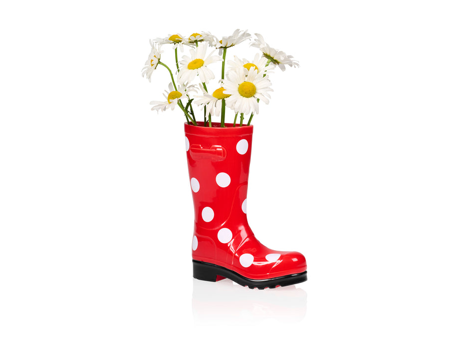 Wellington Boot Vase Dotty Red