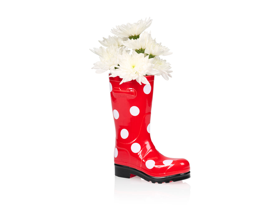 Wellington Boot Vase Dotty Red