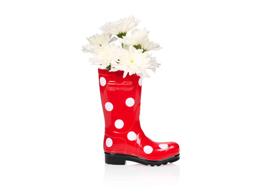 Wellington Boot Vase Dotty Red