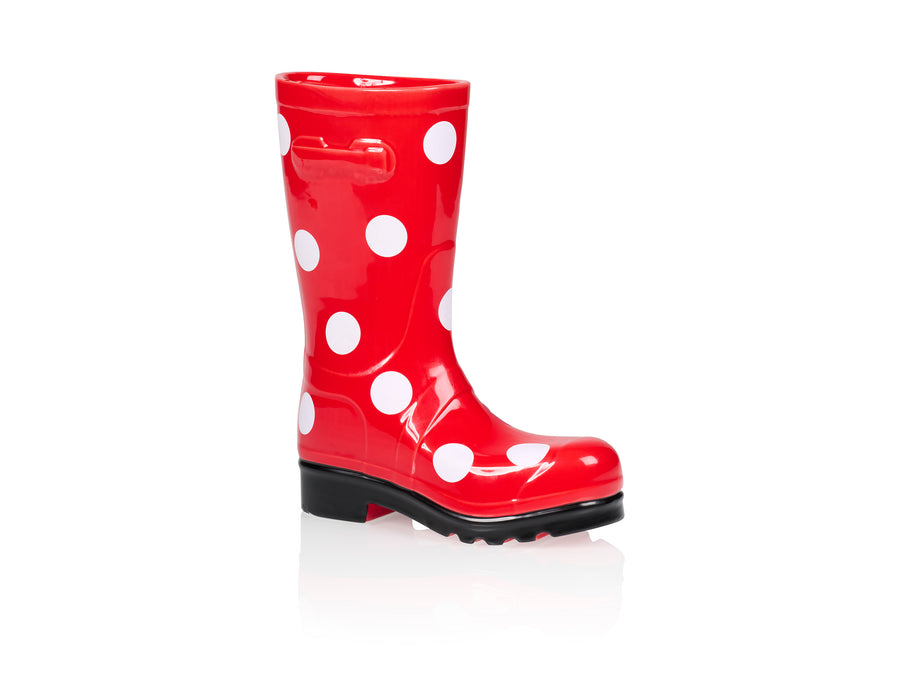 Wellington Boot Vase Dotty Red