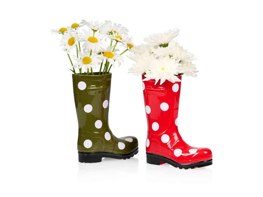 Wellington Boot Vase Dotty Red